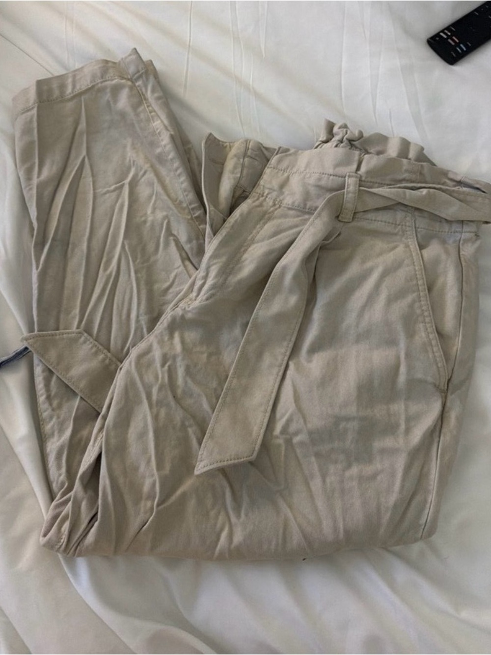 LOFT Beige Paperbag Waist Cropped Pants